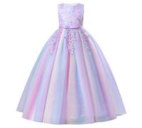 IWEMEK Robe De Mariée Princesse Sequins Fille Enfant Ceremonie Mariage Longue de soirée Arc-en-Ciel colorées imprimées en 3D Bapteme de Communion d'anniversaire du Soir Pourpre 140