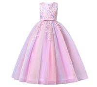 IWEMEK Robe De Mariée Princesse Sequins Fille Enfant Ceremonie Mariage Longue de soirée Arc-en-Ciel colorées imprimées en 3D Bapteme de Communion d'anniversaire du Soir Rose 130