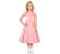 IWEMEK Robe de Soirée Fille en Satin Bustier sans Manches Volants Élégante pour Cérémonie Anniversaire Baptême Princesse