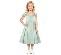 IWEMEK Robe de Soirée Fille en Satin Bustier sans Manches Volants Élégante pour Cérémonie Anniversaire Baptême Princesse