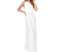 IWEMEK Robe de Soirée Longue pour Femme Robe de Demoiselle d'honneur à Plusieurs étages Robes D'Été Bandage de Plage Cocktail Mariage Carnaval Dance Prom Anniversaire Fête Blanc M