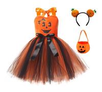 IWEMEK Robe Déguisement Fille Halloween Citrouille DéguiséEs Kid Costume d'halloween Carnaval Cosplay Tutu Robe Princesse SoiréE Anniversaire FêTe Noir Orange 4-5Y