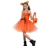 IWEMEK Robe Déguisement Fille Halloween Citrouille DéguiséEs Kid Costume d'halloween Carnaval Cosplay Tutu Robe Princesse SoiréE Anniversaire FêTe Orange 10-12Y