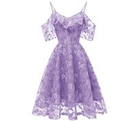 IWEMEK Robe Dentelle Femme Vintage sans Manches Dos Nu Col en V à Volants à Bretelles Patineuse Robe de Soirée Cérémonie Demoiselle d'honneur Mariage Invité Cocktail Bal Habillée Violet Clair S