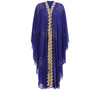 IWEMEK Robe kimono à manches longues pour femme - Coupe ample - Coupe ample - Abaya Dubaï - Caftan musulman turc - En mousseline de soie - À capuche - Robe de soirée africaine, bleu, taille unique