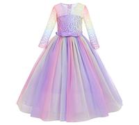 IWEMEK Robe Longue en Dentelle pour Enfants Fille - Princesse avec Bowknot Demoiselle d'honneur pour Carnaval, Soirée Mariage, Première Communion, Anniversaire, Fête, Photographie 2-14 Ans