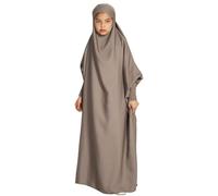 IWEMEK Robe musulmane pour fille - Une pièce - Caftan Abaya avec hijab en satin - Manches chauve-souris - Robe de prière Jilbab Ramadan - Vêtements de prière islamique arabe pour enfants, tannage, 12-