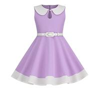 IWEMEK Robe Rockabilly Swing Vintage Année 50 60 Fille Robe de Soirée Col Peter Pan avec Ceinture Pin Up Rétro 1950 Audrey Hepburn Robe de Cocktail Cérémonie Mariage Anniversaire Violet 5-6 Ans