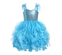 IWEMEK Robe Tutu pour Filles en Tulle Paillettes Scintillantes pour fte d'anniversaire, Bal de Fin d'anne, Robe de Bal pour Petite Fille de soire sans Manches fte pour gteaux Bleu 10T