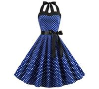 IWEMEK Robe Vintage Années 50 Femme Retro Rockabilly Pin Up Élégante Robes sans Manche Dos Nu Décolleté en Cœur Polka Dot Trapèze Mariage Cocktail Soirée Fête Cérémonie Décontractée Midi Bleu Foncé M