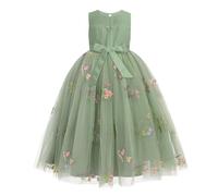 IWEMEK Robes pour Petites Filles Tulle Dos Nu Longues Bal Fin d'anne sans Manches Bouffantes Princesse Habille de Soire Mariage Demoiselle d'honneur Baptme Fte Anniversaire Vert 5-6Y
