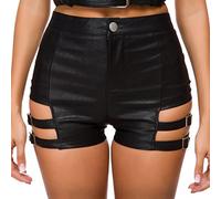 IWEMEK Short court en cuir pour femme - Noir - Taille haute - En cuir synthétique - Rave Pole - Danse - Tenue de fête - Style gothique - Short verni - Sexy Clubwear, Noir 04., M