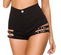 IWEMEK Short court en cuir pour femme - Noir - Taille haute - En cuir synthétique - Rave Pole - Danse - Tenue de fête - Style gothique - Short verni - Sexy Clubwear, Noir 05, L