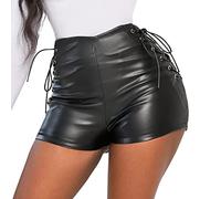 IWEMEK Short court en cuir pour femme - Noir - Taille haute - En cuir synthétique - Rave Pole - Danse - Tenue de fête - Style gothique - Short verni - Sexy Clubwear, Noir 01., XL