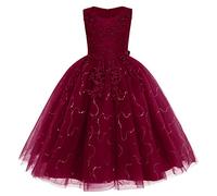 IWEMKE Enfants Filles Robe Mariage Tulle Dentelle Robe Princesse Longue Fleur Brodée Soirée Demoiselle d'honneur Robe Tutu sans Manches pour Pageant Baptême Fête Anniversaire Carnaval Rouge 4-5 Ans