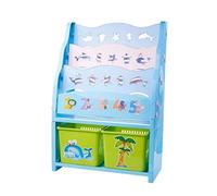 IWENZHKPA Bibliothèque Étagère Simple Home Toy Storage Rack Étagères Bibliothèque D'images De Bande Dessinée en Plastique pour Salon Bureau(Blue 4Tiers,with 2 Baskets)