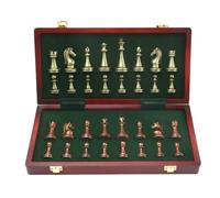 IWENZHKPA Échecs Jeu D'échecs En Métal, Bronze Brillant Et Laiton, Pièces D'échecs Professionnelles Pliantes En Bois Massif, Jeu Echec Echiquier, 2 Joueurs, À Partir De 0 Ans