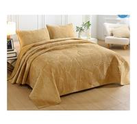 IWENZHKPA Ensemble Literie Couvre-lit Matelassé À Motif De Feuilles, Ensembles Couverture Lit avec 2 Taies d'oreiller, 3 Pièces Parure De Lit(Yellow,270 * 234cm)