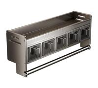 IWENZHKPA Étagère à Épices Étagère À Épices en Aluminium avec 5 Grilles, Porte-Rouleau De Papier, Comptoir Mural pour Pots, Bouteille Porte Epices Cuisine