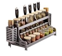IWENZHKPA Étagère à Épices Organisateur D'épices De Support Cuisine en Métal À 2 Niveaux avec Double Baguettes Debout pour Armoire Porte Epices Cuisine