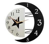 IWENZHKPA Pendule Murale 12 Pouces Horloge Murale Silencieuse Non Tic-tac Étoile Lune Montre en Bois pour La Maison Chambre Salon Bureau Décoration Horloge Cuisine