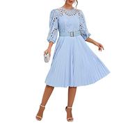 IWFEV Robe plissée en dentelle à manches bouffantes mi-mollet et manches courtes Robe de soirée creuse