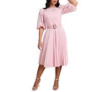 IWFEV Robe plissée en dentelle à manches bouffantes mi-mollet et manches courtes Robe de soirée creuse