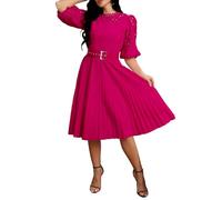 IWFEV Robe plissée en dentelle à manches bouffantes mi-mollet et manches courtes Robe de soirée creuse, rose, M