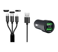IWH Chargeur auto Dual USB 3 EN 1 12/24V/3,4A Charge de courant max=3.4 A 12/24