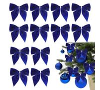 iwiio Lot de 12 nœuds bleus pour décoration de sapin de Noël en velours pour couronne de Noël