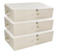iwill CREATE PRO Lot de 3 bacs de rangement rigides pliables pour dessous de lit, boîtes de rangement pliables en tissu pour vêtements, couvertures, chaussures dans placard, armoire, beige