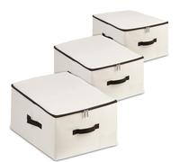 iwill CREATE PRO Lot de 3 paniers de rangement en tissu avec couvercle - Pliable pour vêtements, couvertures - Boîte de rangement beige - Optimisé pour armoire et perméable à l'air