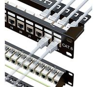iwillink Coupleur RJ45 24 Ports 1U Cat6 Panneau de Brassage blindé STP 48,3 cm avec Barre arrière, Support Mural ou Montage en Rack, Compatible avec câblage Cat5, Cat5e, Cat6