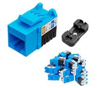 iwillink Lot de 25 prises Keystone 10 Gbit/s, prise RJ45 Keystone et support Keystone Punch-down, insert de prise Ethernet modulaire UTP à 90 degrés, adaptateur Keystone perforé (bleu, catégorie 6A)