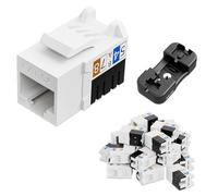 iwillink Lot de 25 prises Keystone 10 Gbit/s, prise RJ45 Keystone et support Keystone Punch-down, insert jack Ethernet modulaire UTP à 90 degrés, adaptateur Keystone Punch Down (blanc, catégorie 6A)