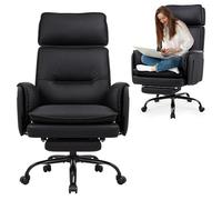 IWMH Chaise de Bureau 227 kg, Confortable Fauteuil de Bureau en Simili Cuir, Ergonomique Siege d’Ordinateur Tête et Repose-Pieds Réglables, Chaise Pivotante pour Bureau, Gaming et Salon (Noir)