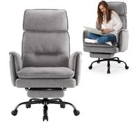 IWMH Chaise de Bureau 227 kg, Confortable Fauteuil de Bureau en Tissu, Ergonomique Siege d’Ordinateur Tête et Repose-Pieds Réglables, Chaise Pivotante pour Bureau, Gaming et Salon (Gris)