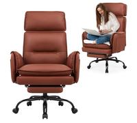 IWMH Chaise de Bureau 230 kg, Confortable Fauteuil de Bureau en Simili Cuir, Ergonomique Siege d’Ordinateur Tête et Repose-Pieds Réglables, Chaise Pivotante pour Bureau, Gaming et Salon (Marron)