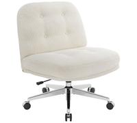 IWMH Chaise de bureau à roulettes, chaise de bureau rembourrée sans accoudoirs, chaise pivotante avec coussin d'assise élargi et épaissi - Blanc