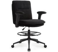 IWMH Chaise de bureau ergonomique avec anneau repose-pieds, réglable en hauteur Chaise pivotante avec accoudoirs pliables, chaise de bureau rembourrée - Noir