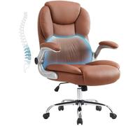 IWMH Chaise de Bureau Ergonomique, Fauteuil Bureau avec Accoudoir Rabattable, Siege d’Ordinateur Rembourrée Épaisse - Marron