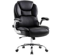 IWMH Chaise de Bureau Ergonomique, Fauteuil Bureau avec Accoudoir Rabattable, Siege d’Ordinateur Rembourrée Épaisse - Noir