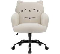 IWMH Chaise de Bureau Ergonomique Fauteuil Bureau en Velours Respirant Chaise de Coiffeuse avec Dossier Rembourré Orné D'un Motif Félin Fonction Pivotante Roulettes Silencieuses Hauteur Réglable Beige