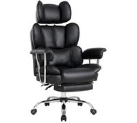 IWMH Chaise de Bureau ergonomique Fauteuil de Bureau en similicuir Chaise Gaming avec appui-tête et repose-pieds - Noir