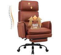 IWMH Chaise de bureau ergonomique, Fauteuil en cuir PU avec appui-tête et repose-pieds, canapé réglable en hauteur - Marron