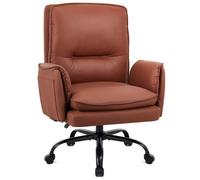 IWMH Chaise de bureau, Fauteuil en cuir PU avec coussins rembourrés, Canapé simple réglable en hauteur avec roues - Marron