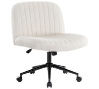 IWMH Chaise de Bureau sans Accoudoirs, Chaise Pivotante avec roulettes, Fauteuil réglable en hauteur - Ttissu en Peluch - Blanc