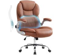 IWMH Fauteuil de direction ergonomique avec accoudoirs pliables, réglable en hauteur, fauteuil de bureau avec soutien lombaire, fauteuil de direction en similicuir - Marron