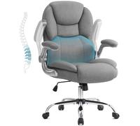 IWMH Fauteuil de direction ergonomique avec accoudoirs rabattables, réglable en hauteur, chaise de bureau avec soutien lombaire - Tissu - Gris