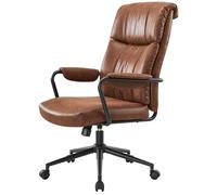 IWMH Mid-Century Chaise de bureau ergonomique et moderne en cuir synthétique ancien avec soutien lombaire, dossier haut, fauteuil de bureau réglable en hauteur, marron foncé